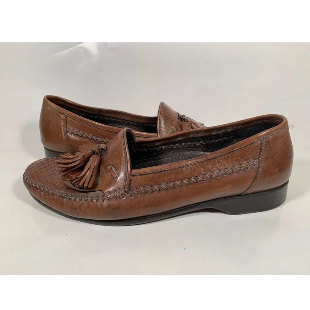 Bragano brown leather tassel loafers authentic